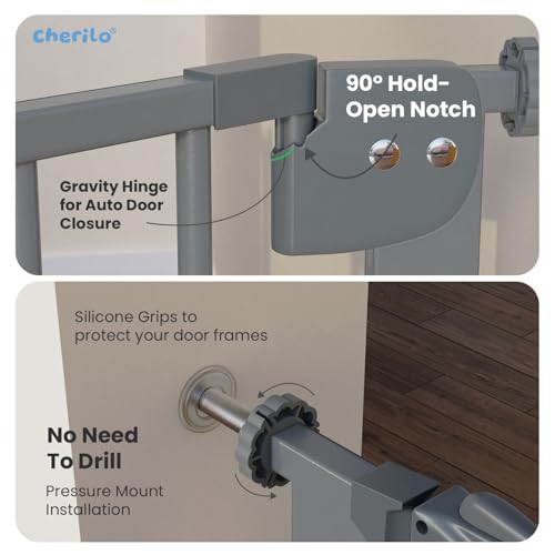 Image of Cherilo Baby Safety Gate for Kids & Pets (Fits 75-84 cm) | 1 Year Manufacturer Warranty | Pressure Mounted Safety Gate for Kids Home | Adjustable, Auto-Close, No-Drill Installation - Grey
