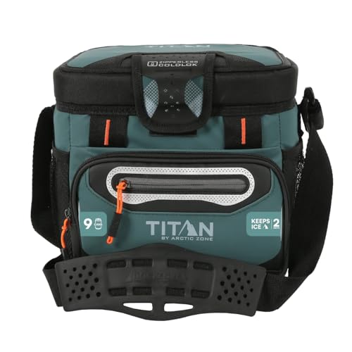 Titan by Arctic Zone Zipperless Soft Sided Cooler with HardBody Liner and SmartShelf, Insulated Bag with Shoulder Strap for Lunch and Travel, 9 Can Capacity, Jungle Hunt