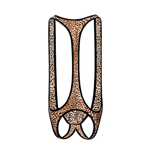 Swbreety Men's Jockstrap Leotard Leopard Underwear Jumpsuit Wrestling Singlet2