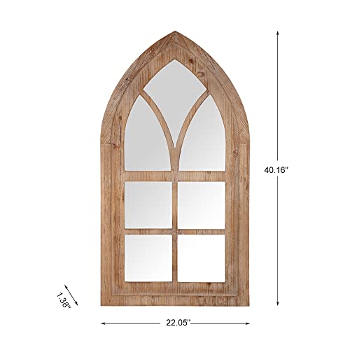Glitzhome Gothic Style Arched Windowpane Wall Mirror Window Frame 40" H, Brown #TOP1