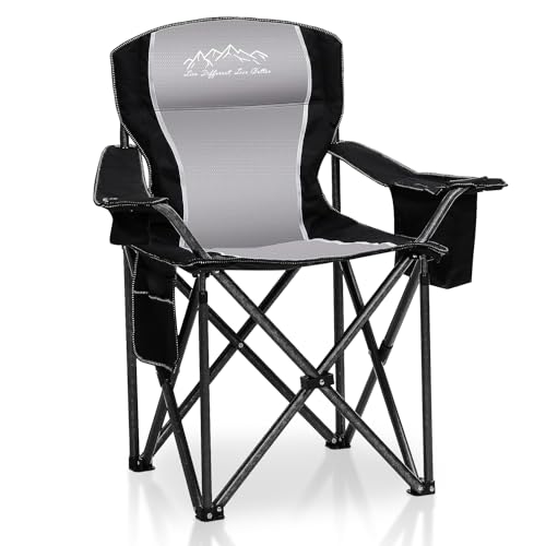 Best Lawn Chair for Sporting Events: Top Comfortable Portable Picks 3 SAILARY Folding Camping Chair Portable Outdoor Heavy Duty Padded Chairs Lawn Chair with Cup Holder, Storage Pocket and Cooler Bag, Supports 450LBS Black