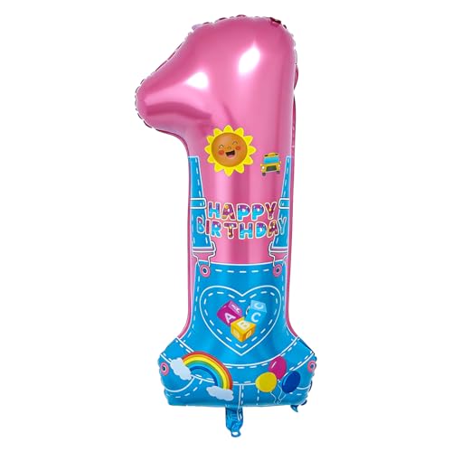 English Teacher Birthday Decorations 40 Pink Teacher Fans Rainbow Number 1 Balloon for 1st Baby Shower Birthday Party Supplies (1st)