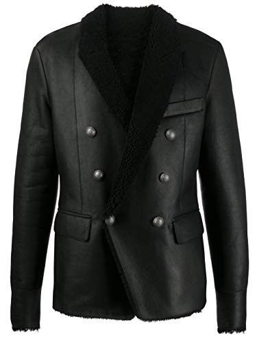 Shearling Lining Double-Breasted Coat for Men Genuine Lamb-Skin Leather Jacket Regular and Extra Plus Size