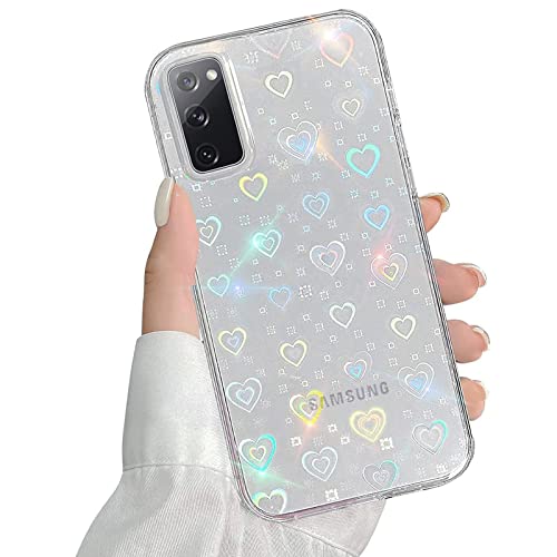 QUESPLE Kompatibel mit Samsung Galaxy S20 FE Hülle Transparent Glitzer Herz Muster für Frauen Mädchen Mode Weiche Langlebige Schlanke TPU Handyhülle, Hart PC Rückseite Kratzfest Cover