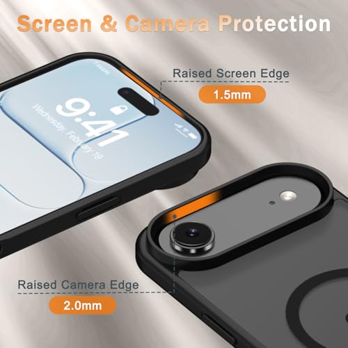 Image of YENAPOON for iPhone Air Case, Matte Magnetic Phone Cover [with 1 Screen Protector] [Support for MagSafe] [Shockproof Military Grade Protection] Translucent Frosted Back, Black
