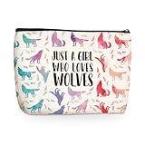 Jealance Cute Watercolor Wolf Makeup Bag Wolf Gifts Cosmetic Travel Bag Wolfs Party Favors Stuff Decor for Wolf Lovers Breeder Women Girls Sister Best Friend Funny Skincare Bags for Christmas Birthday