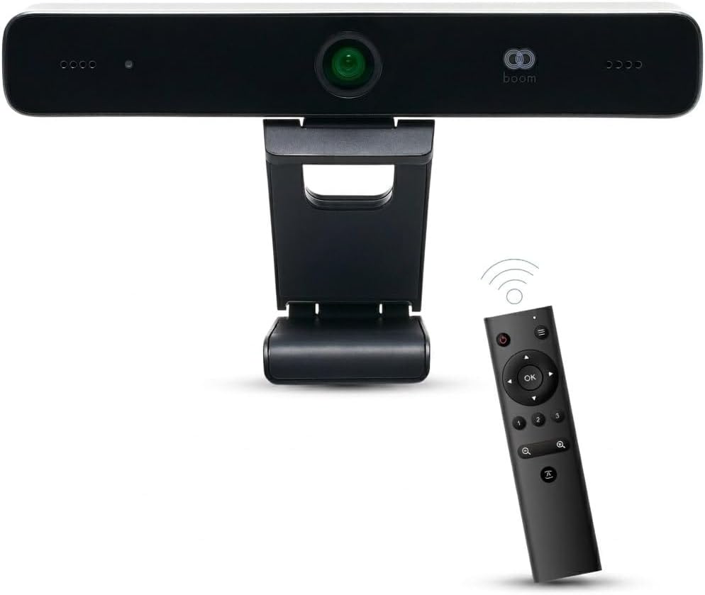Boom Mezzo 4K AI Auto-Framing Conference Camera, 115° Ultra Wide ePTZ Video Bar with Dual Mics, USB 3.0 Plug-and-Play, Zoom Certified Huddle Room Webcam for Teams/Meet/Zoom