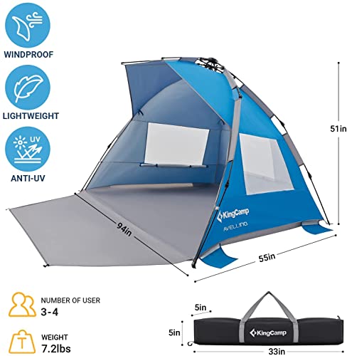 KingCamp Beach Tent Pop Up Shade, 10s Easy Set Up Portable Beach Canopy Tent Sun Shelter for 3-4 Person, Lightweight Instant Tent with Extendable Floor Beach Outdoor Camping Picnic - image 4