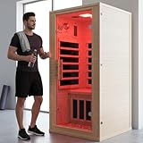 1-Personen-Ferninfrarot-Sauna, 1350 W, geringe EMF-Strahlung, Ferninfrarot-Heizung, Indoor-Heimsauna – Bluetooth-Lautsprecher, LED-Lichttherapie, einfache Montage, Trockensauna aus Hemlock-Holz