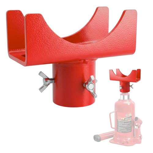 2-in-1 Bottle Jack Adapter with Triple-Lock for 3"/4" Round & 2" Square Axle Tubes - Universal Wobble-Free Fit for 2T-12T Bottle Jacks, Heavy Duty 1/4" Steel Saddle for RV, Truck, Trailer