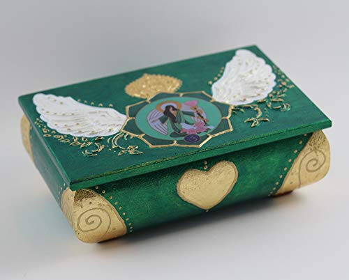 Gilded Archangel Raphael Casket In Green Gold, Jewelry Box With Angel Of Healing And Wings, Home Or Altar Decor Gift, Tarot Card Storage, Angeloudia Design For Happiness Series #TOP1