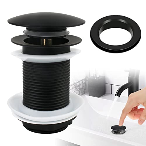 Aicharynic Bonde de Lavabo Noir Sans Trop Plein, Bonde de Lavabo Pop Up Universelle, Bonde de Vidage Sans Trop Plein, pour Vasque a Poser Lavabo et Évier de Tous Genres Inclus