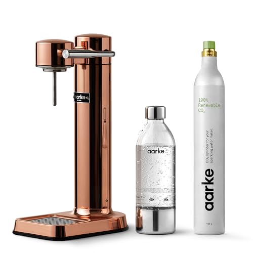 Aarke Carbonator lll with CO2 Cylinder, Sparkling & Carbonation Water Machine, Stainless Steel with PET BPA-Free Reusable Bottle Volume 1L/34 fl oz (Copper)