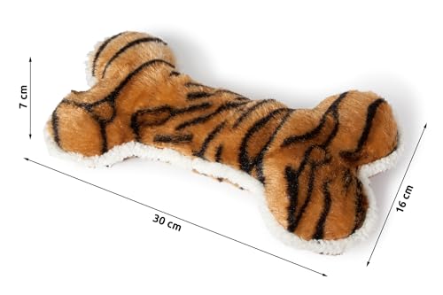 Karlie Safari Knochen Jarco, Hundespielzeug, Plüsch, Braun/Tiger, 30x16x7 cm