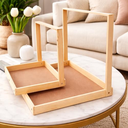Image of SATYAM KRAFT 1 Set(2 Pcs)Trousseau Pinewood Attractive Rectangular Decorative Tray for Wedding /Shaadi Gift Hampers,Engagement,Saree Clothes Packing,Dry Fruit,Brown
