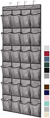 Gorilla Grip Shoe Holder Rack for Over the Door, 24 Mesh Pockets Hold up to 40 Pounds, Back of Closet Organizer, Behind Door Hanger, Nonslip Holders, Shoes, Sneakers and Home Accessories, Gray