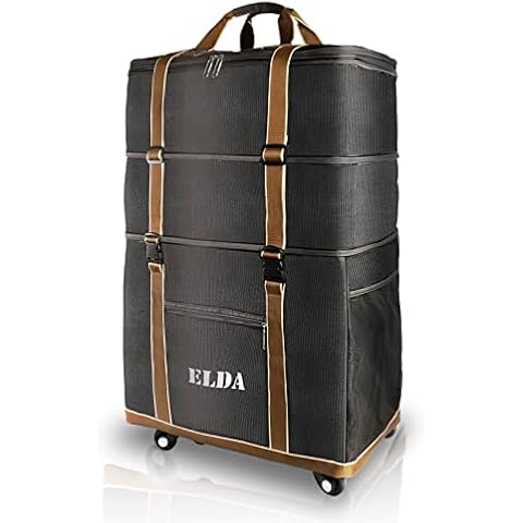ELDA Expandable Foldable Luggage Large Duffel Bag with Wheels Lightweight Collapsible Rolling Travel Suitcase for Men Women without Telescoping Handle Cover