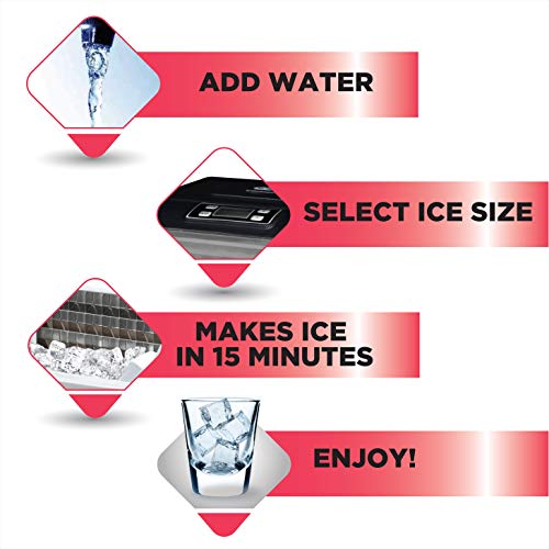 Frigidaire Ice Maker EFIC452, Countertop Stainless Steel Ice Maker with Transparent Window, Clear Ice Cube Maker with 40 lbs. Capacity, Ice Maker Machine – 14.8" D x 11" W x 14.1" H (Black)