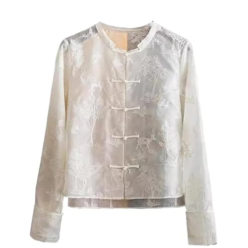 Chemisier style national chinois femme manches longues col rond vêtement printemps de marque