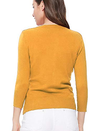 Image of Women's 3 /4 Sleeve Crew Neck Button Down Stretch Knit Cardigan Sweater (S-3XL)