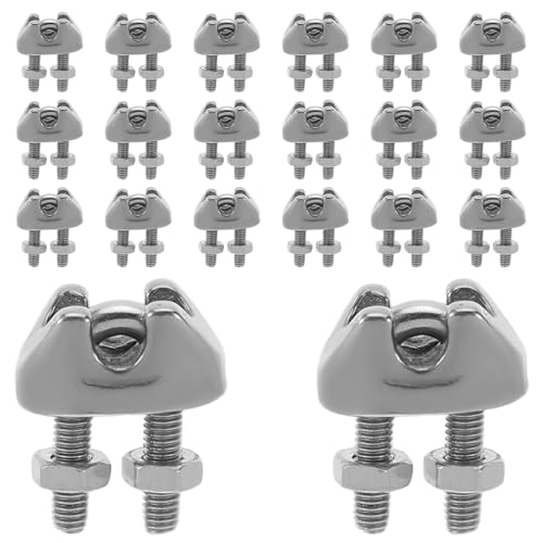 Ipetboom 20 Pezzi Morsetti per Cavo in Acciaio Inossidabile Clip Serracavo Forma di U Fermo per Fune Supporto Metallico per Funi per Recinzioni Esterne e Imbracature Rigging
