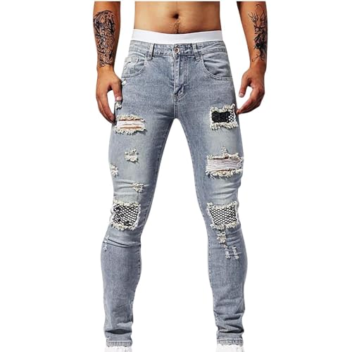 Tapered Denim Pants Men Vintage Classic Utility Work Ripped Jeans Disco Party Stretch Steampunk Stretchy Street Wear