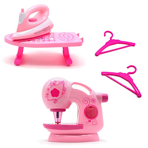 JIMMY'S TOYS Sewing Machine, Iron, and Ironing Board House Keeping Pretend Playset for Girls and Young Toddler Children - (Battery Operated) Maquina de Coser, Plancha, y Tabla de Planchar para NiÃ±as