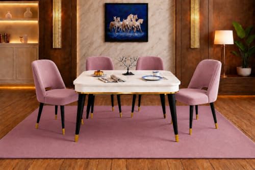 Image of WOODEN SPACE 4 Seater Wooden Dining Table Set | Urban Marble Top Dining Table with Chairs for Dining Room & Kitchen (Modern Vintage Pink) (42 x 42 x 30 inch)