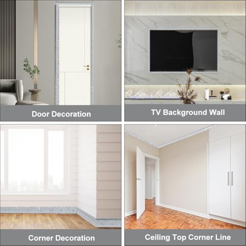 Image of GORGECFAFT 2 Rolls 2.3mx79mm 3D Wall Edging Foam Flexible Wallpaper Border Silver Gray Crown Molding Peel and Stick Mirror Edging Frame Lines Wall Base Ceiling Baseboard for Home Furniture DIY Decor