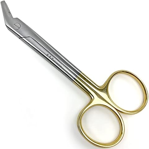 DEXA DENTAL Dental Collar and Crown Wire Cutting Scissor, Angular Serrated Blade Orthodontic Tool, Stainless Steel Gold Handle, 4.75 Inch Cover