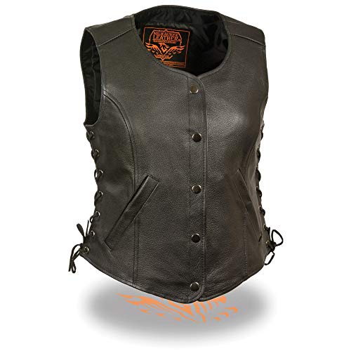 Milwaukee Women Premium Leather Side Lace Vest with 2 Front Pocket ( Black, Medium)