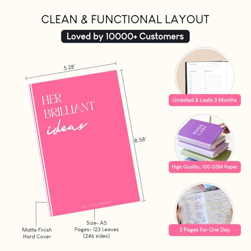 Image of Undated Daily Planner & Organizer | Her Brilliant Pink | A5 Hardcover with Goal Setting Pages | 100 GSM,260 Pages | 2-Page Daily Layout for Planning & Notes | Activity Tracker