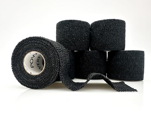 OVIK Health PowerFlex Self-Adhering Sports Wrap for Injury Prevention & Post-Injury Stability Medical-Grade Sweat & Water Resistant First Aid Wrap for Athletes - Black 2 inch 6 Rolls