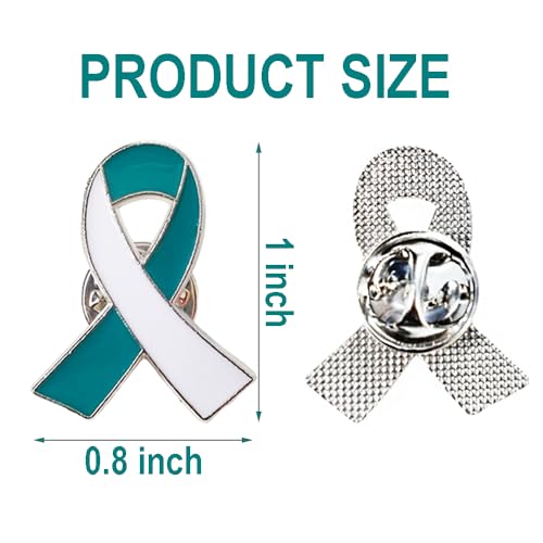 Image of Teal & White Ribbon Pins Cervical Cancer Awareness Enamel lapel Brooch (100)