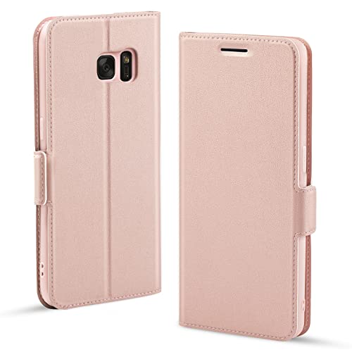 Aunote Funda para Samsung Galaxy S7, Funda Samsung S7 Libro, Carcasa Samsung S7 con Tapa y Tarjetero, Capa Tipo Flip Case Wallet, Telefono Cubrir Móvil Phone Cover Piel Protector. Oro Rosa
