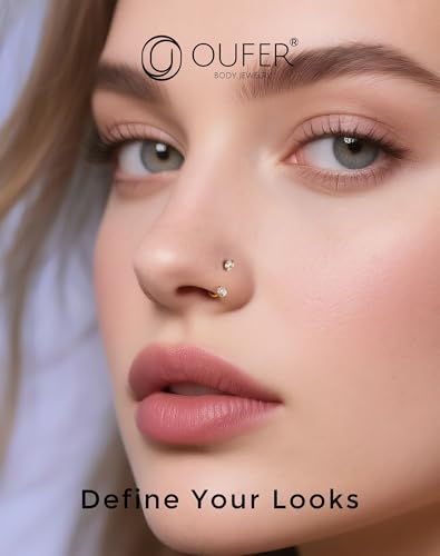 OUFER Body Piercing 2PCS 316L Surgical Steel Horseshoe Nose Rings Hoops 20G Push Pin Threadless Nose Rings For Women Men CZ Horseshoe Septum Lip Eyebrow Helix Daith Ear Piercing Jewelry 7mm/8mm