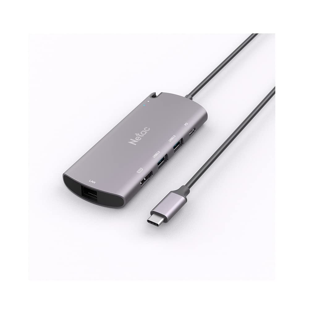 Netac Aluminiowa obudowa do M.2 SATA 6 w 1 - wejście (1xUSB-C, 1xPD Recharge), wyjście (2xUSB3.0-A, 1xHDMI, 1xRJ45, 1xM.2 SATA)