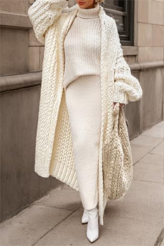 Maxi Crochet Cardigan Sweaters for Women Fall Open Front Long Sleeve Drop Shoulder Coatigan Chunky Knit Sweater Coats Jackets3