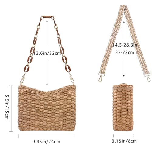 Small Straw Handbags for Women Crossbody Pocketbooks Woven Shoulder Purses Beach Tote Bag for Summer Vacation with Chain3