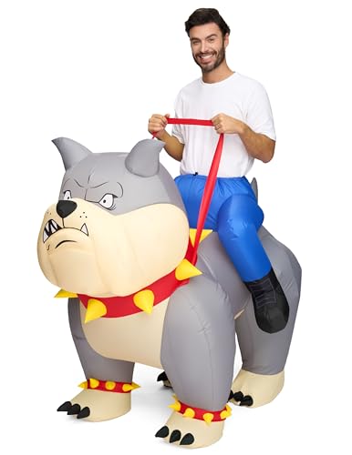 Spooktacular Creations Adults Halloween Inflatable Costumes, Riding a Bulldog, Grey Blow Up Dog Costumes Ride on Inflatable Suit for Halloween Cosplay Themed Parties, X-Large(75In)