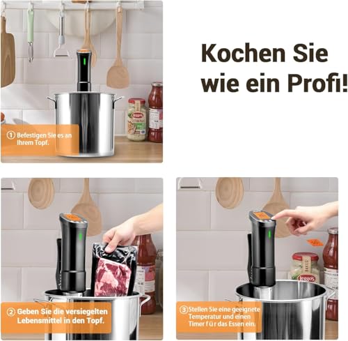 Inkbird Sous Vide Stick 1000 Watt,ISV-200W Sous Vide Garer App-Steuerung,360° Zirkulation,0℃-90℃ Temperatur
