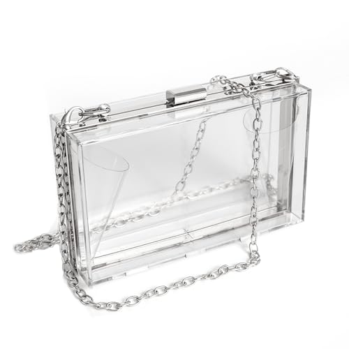 WJCD Clear Acrylic Purse Stadium Crossbody Clutch for Women Evening Party(Silver)