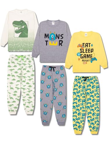 Kit 6 Peças Pijama Infantil Menino Manga Comprida Tamanho 1 ao 10 (BR, Numérico, 1, Regular)