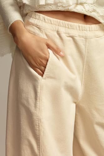 Women's Corduroy Pull-On Barrel Pants Wide Leg Elastic Waist Cord Pants High Rise Casual Trouser with Pockets2