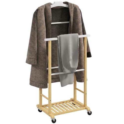 HOMCOM Galán de Noche de Bambú Ruedas 47x33,7x105,5 cm Natural y Blanco