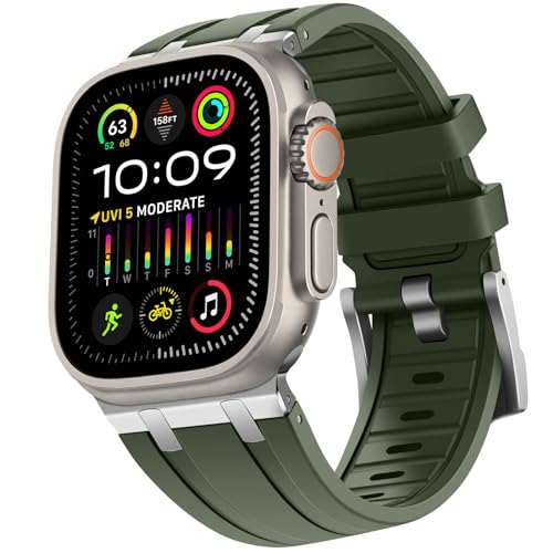 HITZEE Pasek kompatybilny z Apple Watch Ultra 49/46/45/44/42 mm, pasek z płynnego silikonu z paskami adaptera ze stali nierdzewnej zaprojektowany do Apple Watch Ultra 2 Ultra Series 10 9 8 7 SE 6 5 4