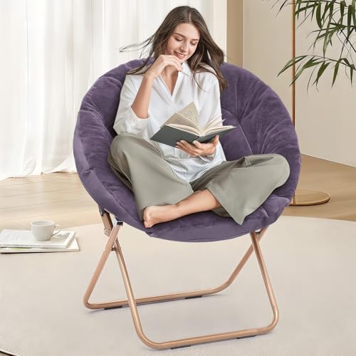SFIHOME Cozy Saucer Chair, Living Room Chair, Faux Fur Soft Thick Padded Folding Chair, Comfortable Moon Chair for Living Room, Bedroom, Reading Nook, Modern Style, Purple