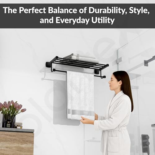 Image of Plantex Space Aluminum Towel Rack for Bathroom /Towel Stand /Hanger /Bathroom Accessories(24 Inch-Black)