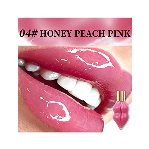 Miescher Colored Lips Plumper Gloss For Women Natural Moisturize Smooth Jelly Lip Stick Honey Shine Lip Sexy Plumping Lip Best Clear Lip Plumper Balm Liquid Lipstick Makeup (Honey Peach Pink) #TOP2