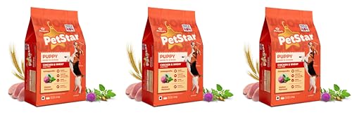 Image of Mankind Petstar Puppy Dry Dog Food (High Protein) Chicken & Wheat Flavor, 1kg (Pack of 3) | Improves Muscle & Strength, Supports Immunity, Protects Liver & Kidney